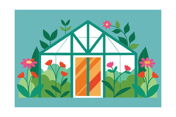 house and flowers