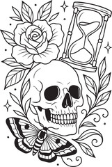 Fototapeta premium Tattoo Style Coloring Page for Adults –Printable Intricate Line Art for Relaxation, Stress Relief, and Mindful Coloring and Hobby Time
