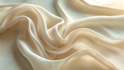Obraz premium Soft flowing beige textile with delicate folds and calming shadows creating a serene fabric background