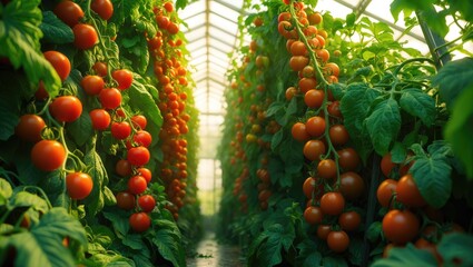 Greenhouse-grown red cherry tomatoes ready for harvest
