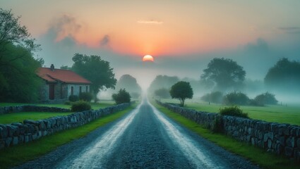 Obraz premium Sky and mountain scenery at sunset for peaceful travel and adventure in nature