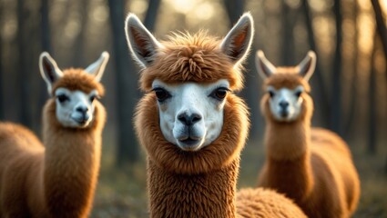 Fototapeta premium Llama and Alpaca Portraits in a Zoo Park Setting