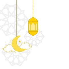 Islamic Eid Lantern and Crescent Moon Background – Minimalist Golden Illustration