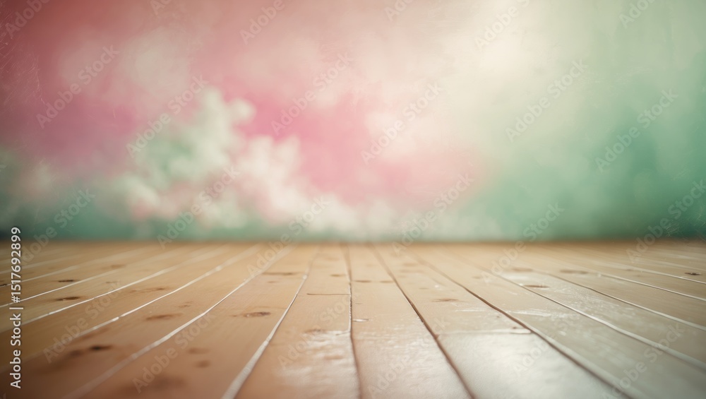 Poster blurred abstract backdrop of upward-looking tree in sepia with wooden floor