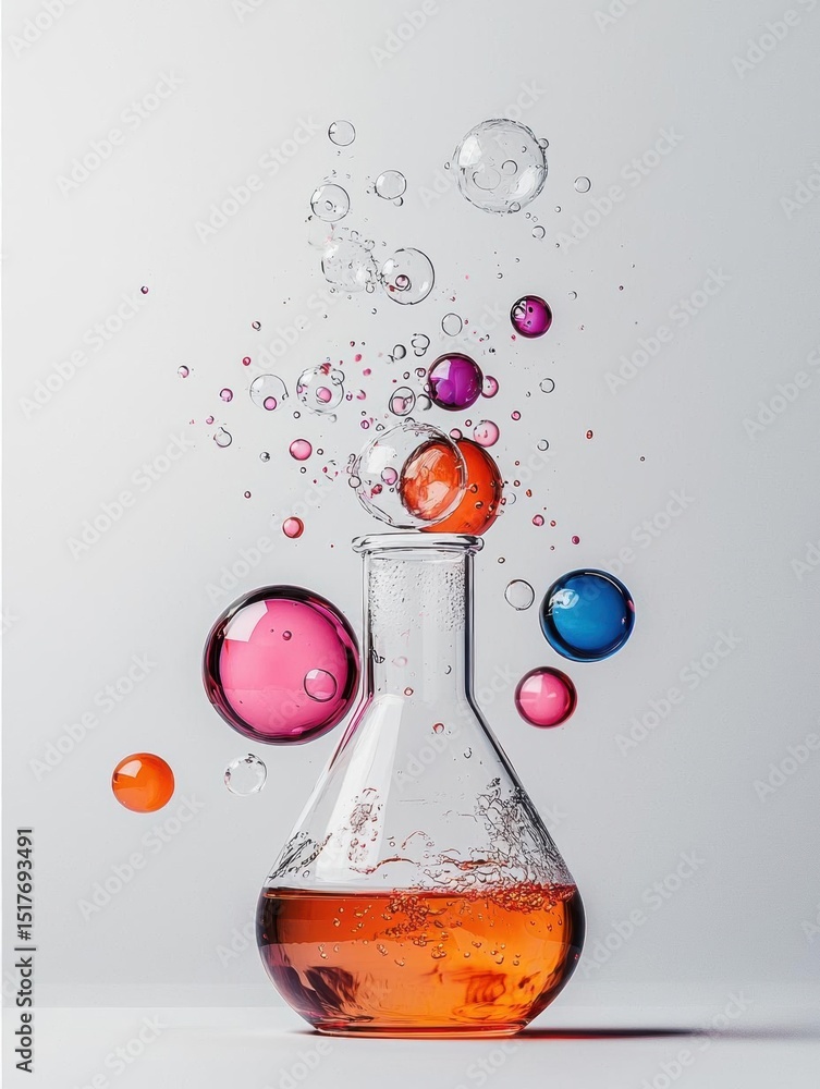 Poster laboratory flask filled with a liquid. the flask is made of glass and has a narrow neck. the liquid 