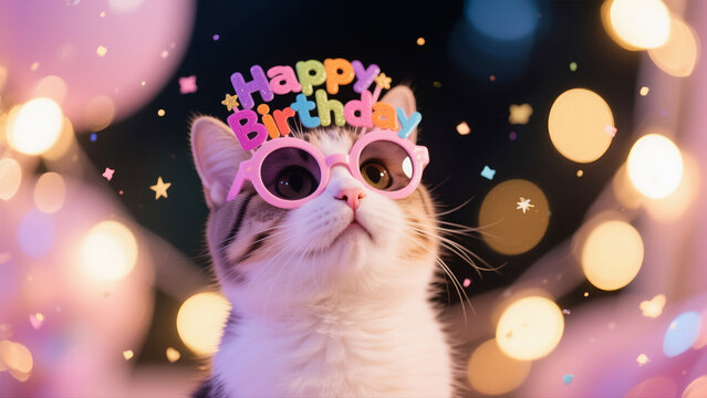A cat wearing a birthday hat