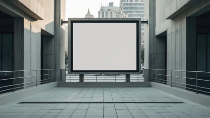 Fototapeta premium Vertical LED advertising billboard mounted on a concrete pole in a city outdoor setting