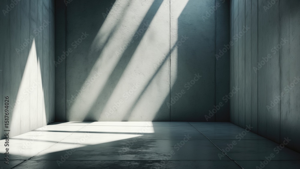 Poster light and shadow play on concrete wall in empty room with gray background