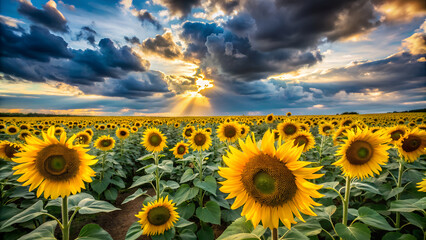 A sunflower field under a cloudy sky generative ai