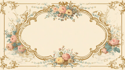 Antique golden frame with pink and yellow flowers