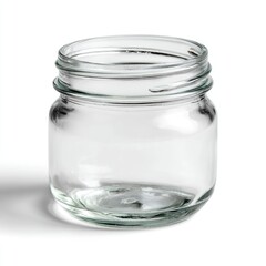 Empty clear glass jar with a wide mouth