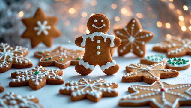 Cute cartoon vector of winter-themed homemade biscuits and gingerbread cookies on white background