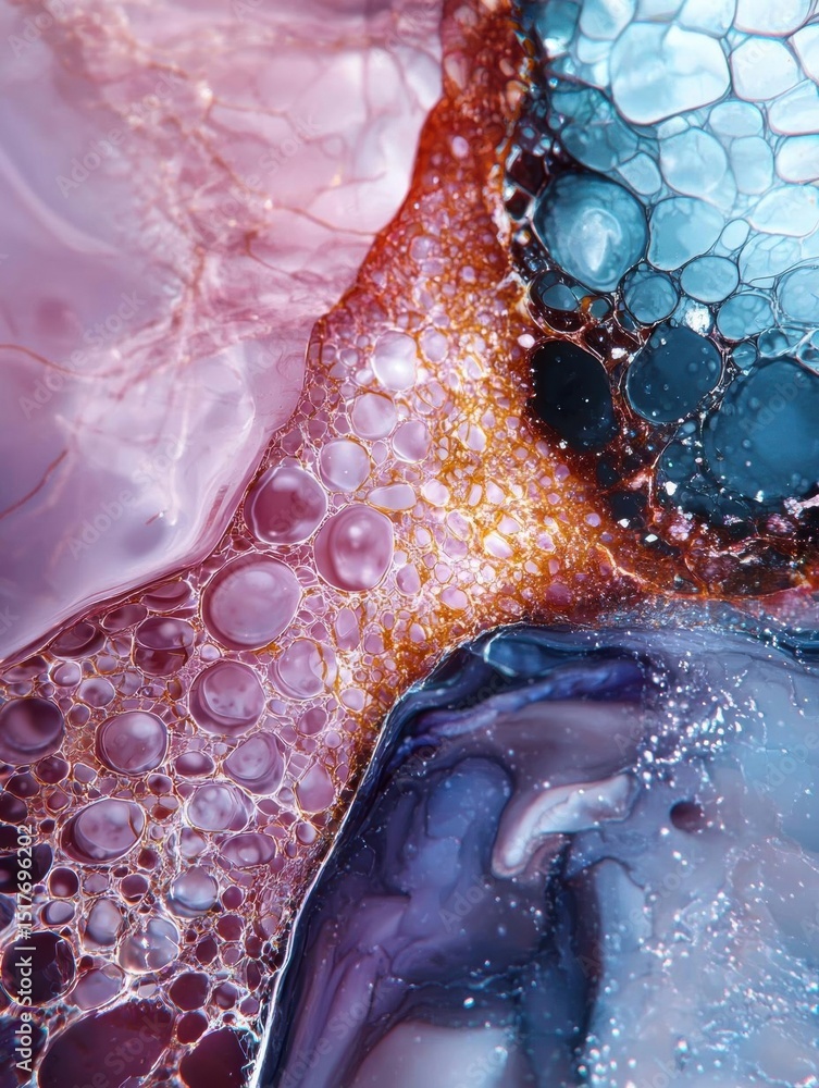 Poster abstract close-up of a group of bubbles. the bubbles are of different sizes and colors, including pi