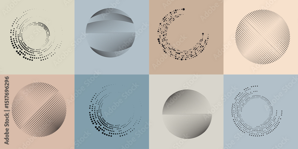 Fototapete lines in circle form . rotate rounded shape vector illustration .rotating circles form a ring.rotati