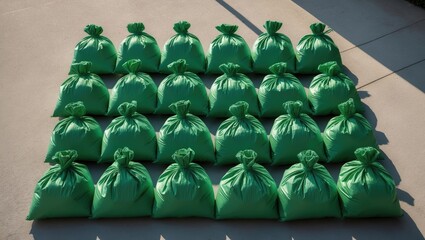 Obraz premium Using sandbags to prevent floodwaters from entering