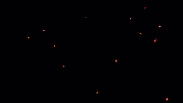 水彩イラスト風 舞い落ちるもみじの葉(透過背景 ループ素材 4K)