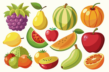 set of fruits and berries on white background