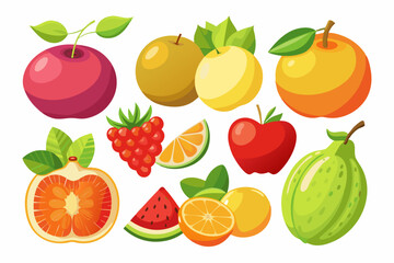 set of fruits and berries on white background