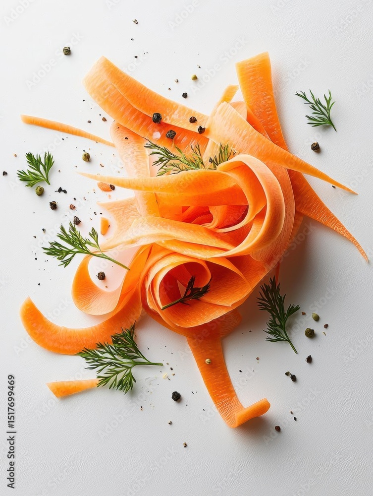 Poster close-up of a dish made of sliced carrots. the carrots are arranged in a spiral pattern, with some o
