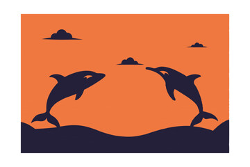 Obraz premium silhouette of tow dolphins