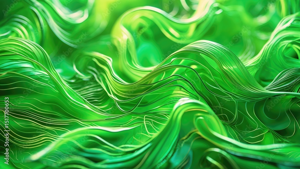 Poster ethereal green lace fabric with shimmering translucent patterns and delicate waves showcasing elegan