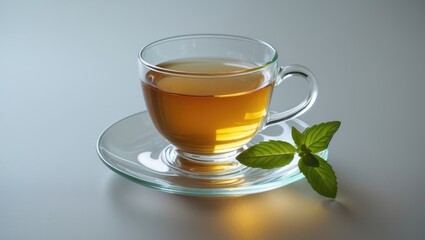 White Ceramic Mug Filled with Mint Tea on a Snowy Winter Day