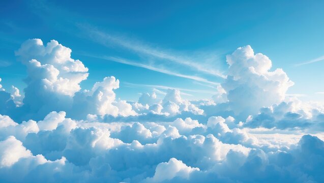 Vibrant blue sky with fluffy clouds for a peaceful nature backdrop