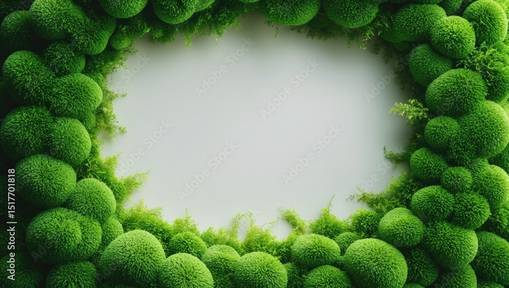Poster top view of green moss frame isolated on white background with clipping path