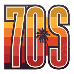 Design a 1970s style logo; bold, blocky text, sunset gradient (orange, yellow, red),  retro feel.