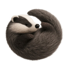 Obraz premium PNG Adorable curled fluffy badger illustration.