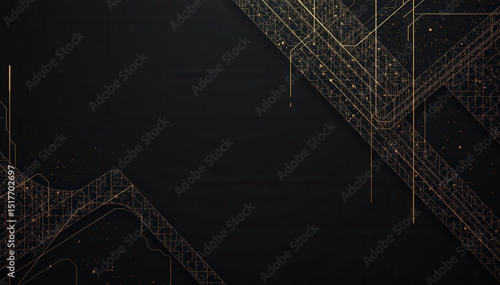 Poster abstract gold circuit board design on black background elegant tech pattern