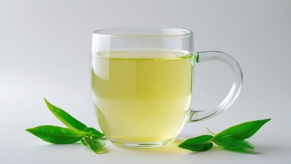 Glass of fresh green tea on a white background