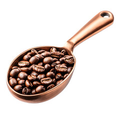 Fototapeta premium Copper Spoon Filled with Roasted Coffee Beans Isolated on Transparent Background