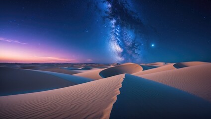 Beautiful desert landscape at night with starry sky in the UAE