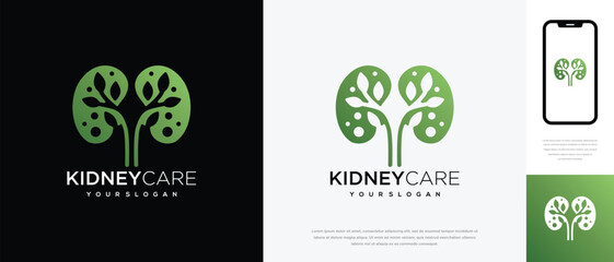 Nature kidney logo design. Kidney internal organ logo design vector icon made with lines and leaves	
