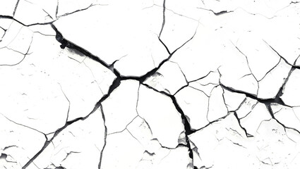 Black and White Vintage Cracked Concrete Texture with Dry Soil Crack Scribble Effect � Background Pattern