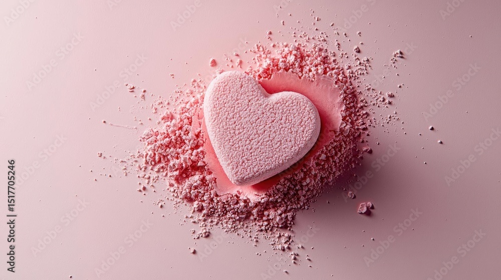 Aufkleber close-up of a pink heart-shaped object on a pink background. the heart is made up of small particles