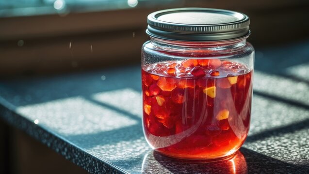 Homemade Java Apple (Syzygium samarangense) Jam in a Glass Jar with Natural Fruit and Vibrant Colors