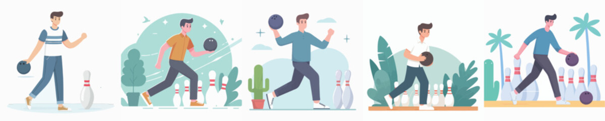 vector character of young man playing bowling