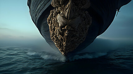 Ornamental Ship Prow In Foggy Sea