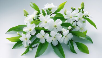 Fototapeta premium Fresh jasmine blooms isolated against a white backdrop
