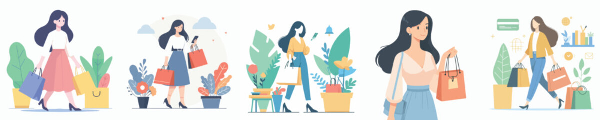 vector character woman shopping