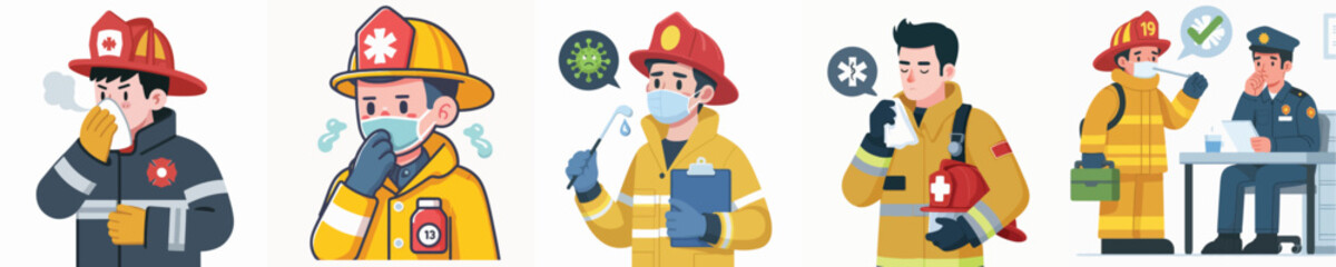 firefighter character vector having flu