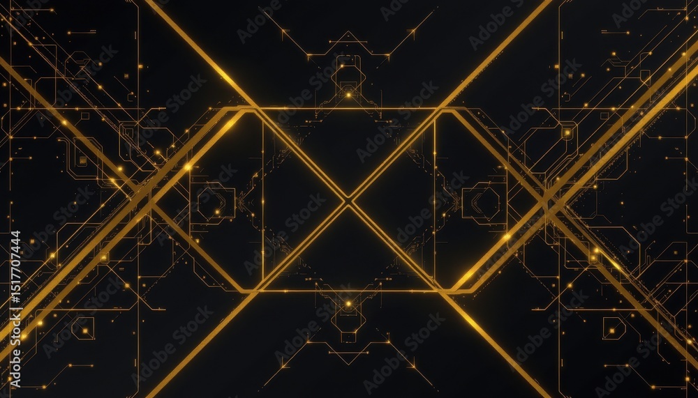 Poster abstract golden circuit board design futuristic technology background digital network pattern