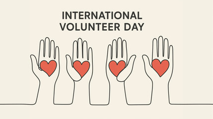 Obraz premium International volunteer day with hand rising holding red heart symbolizing compassion, community support, global care, unity, kindness, and humanitarian outreach