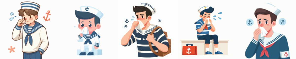 sailor character vector having flu