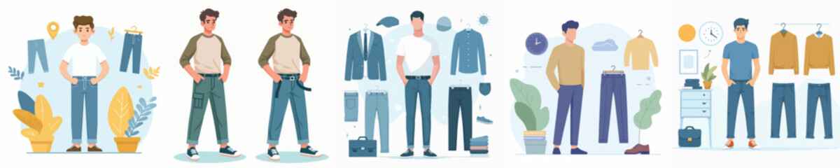 vector man choosing pants style