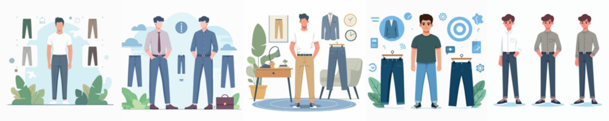 vector man choosing pants style