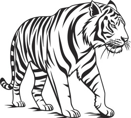 Bold Tiger Silhouette  Black and White Vintage Style Graphic Illustration