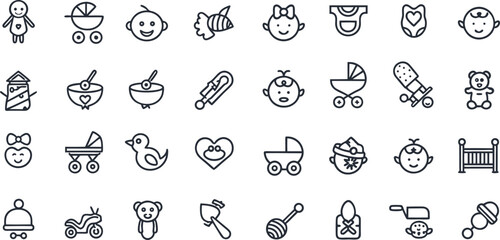 Naklejka premium Collection of Minimalist Baby Icons Representing Essential Items and Childhood Elements